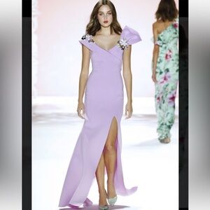 badgley mischka Runway Asymmetrical Bow Gown lilac